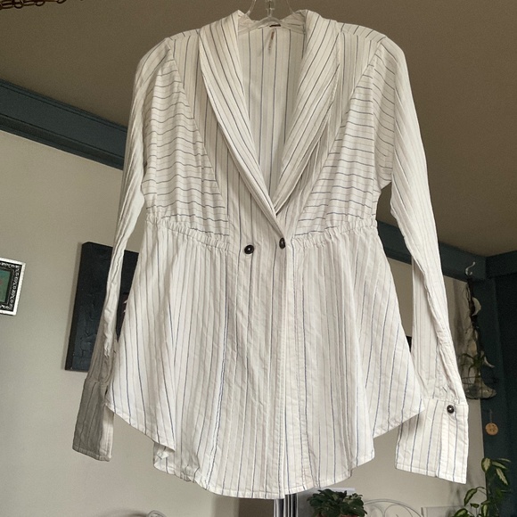 FREE PEOPLE Women's Double Breasted Blazer Jacket Size S white pinstriped - Picture 5 of 11